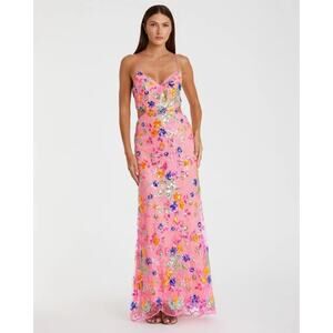 Mac Duggal - Pink Embellished Lace Strappy Column Gown - Size12